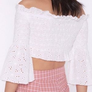 #321 Nasty Gal off shoulders top 3/4 bell sleeve top eyelet lace